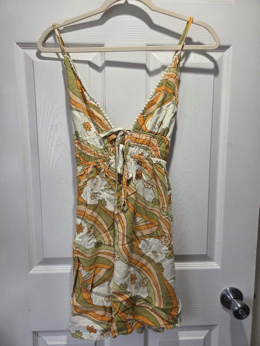 wild fable Cream Mini Dress with Orange & Green Retro Floral Print